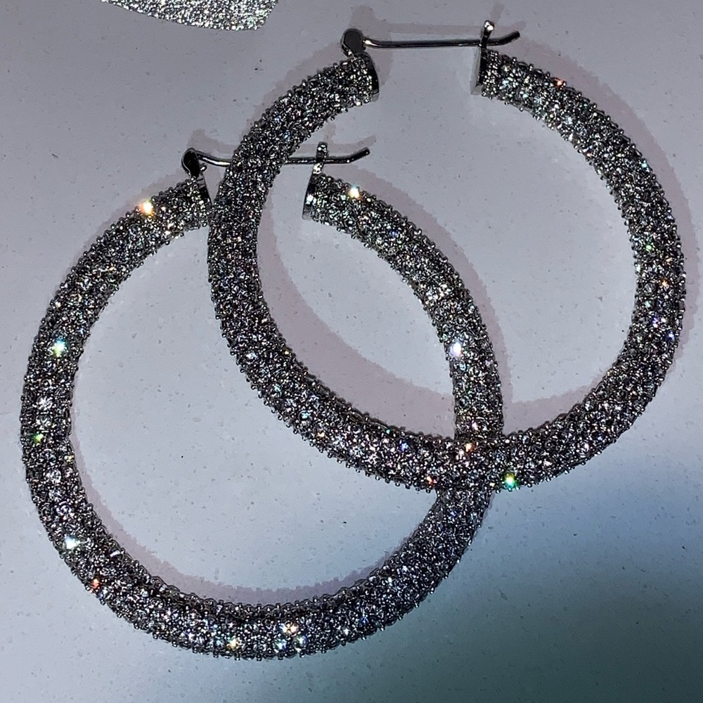 Silver AMALFI HOOPS pave luv aj earrings luvaj